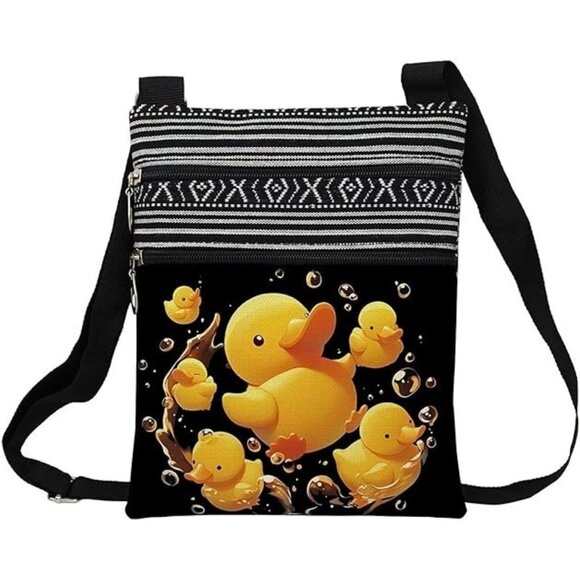 NEW Rubber Duck Messenger Bag Small Purse Adjustable Strap Zipper Closure Black - Picture 1 of 5